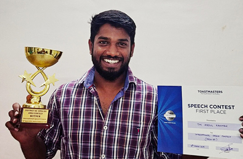 Winner of Area Level International Speech Contest conducted by Toastmasters International